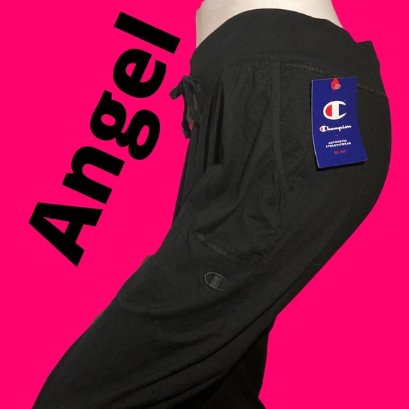 Champion Logo Embroidered Joggers Sweatpants Legging Lounge Sport Athletic Black - Picture 2 of 7